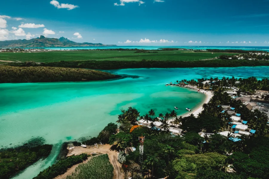 Stunning arial view of Mauritius coastline