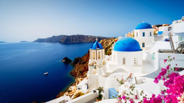 Gorgeous view of romantic Santorini's coast. Greece.